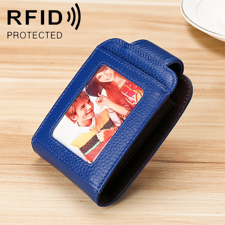 KB189 Vertical Cowhide Leather Organ Shape Multiple Card Slots Anti-magnetic RFID Wallet for Ladies, with Transparent Window