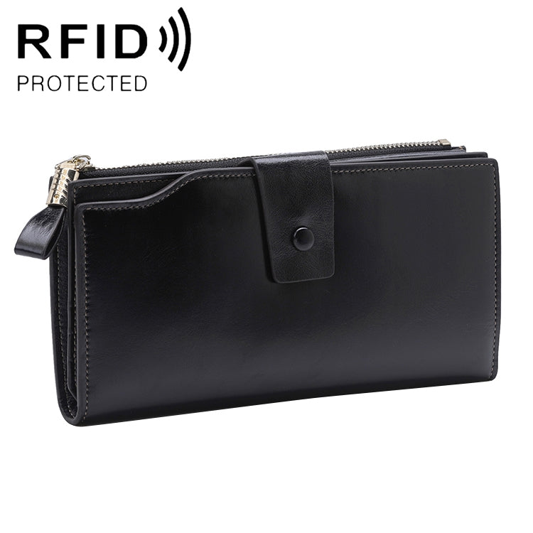 8236 Antimagnetic RFID Multi-function Oil Wax Leather Lady Wallet Large-capacity Purse
