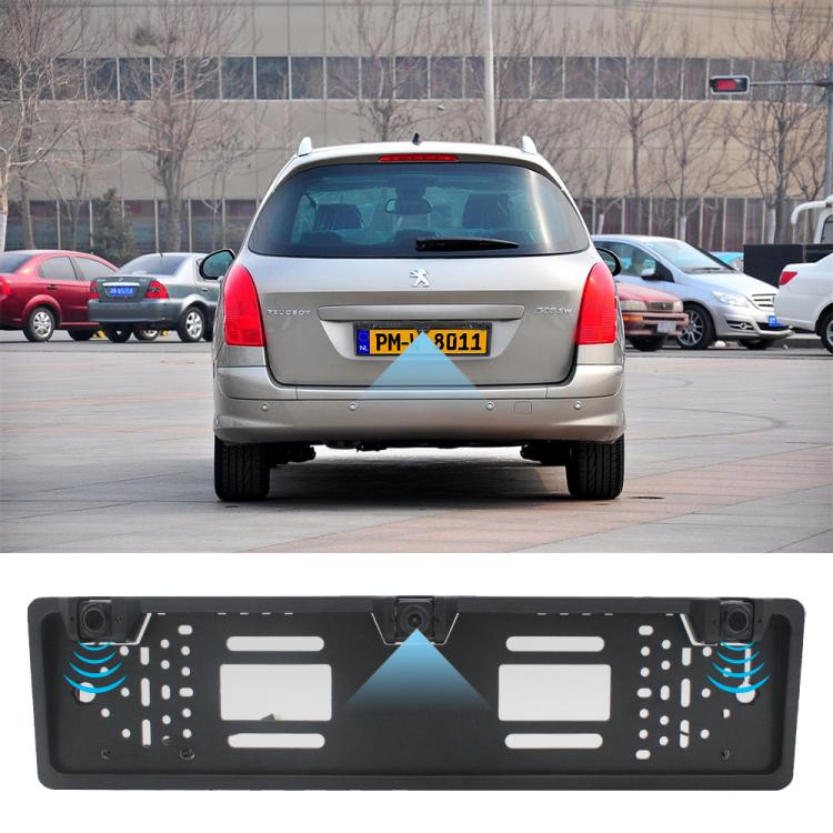 PZ600-L Europe Car License Plate Frame Rear View Camera Visual Rear View Parking System with 2 Reversing Radar Detector