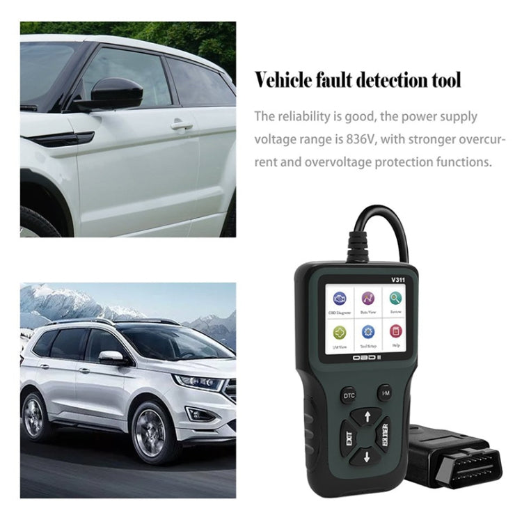 V311 OBD2 Scanner Color Screen Car Fault Detector 8 ~ 36V, Supports Chinese/English/French/German