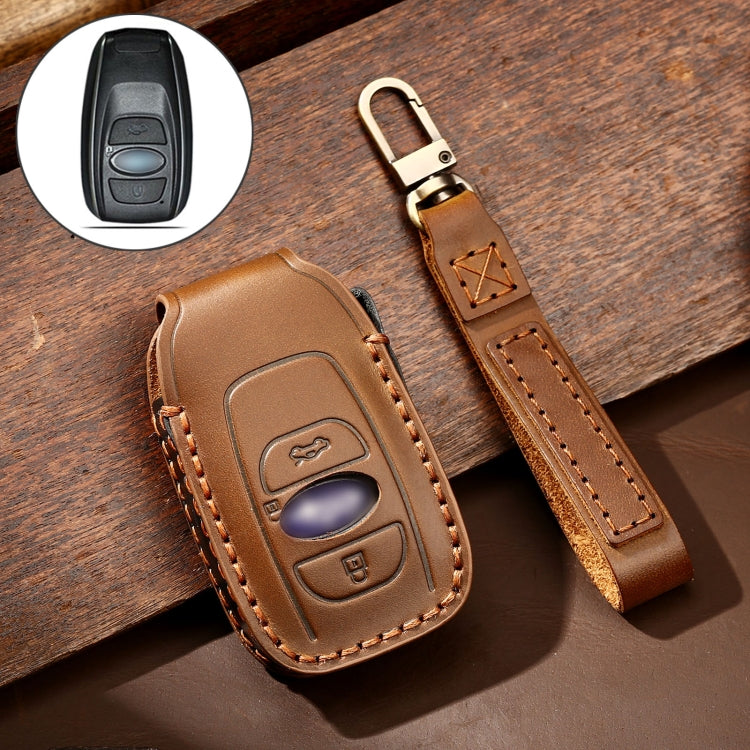 Hallmo Car Cowhide Leather Key Protective Cover Key Case for Subaru Forester