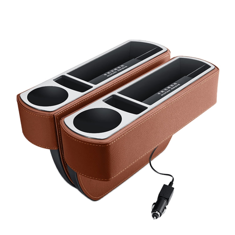 Car Multi-functional Wireless Fast Charge Console PU Leather Box Cup Holder Seat Gap Side Storage Box