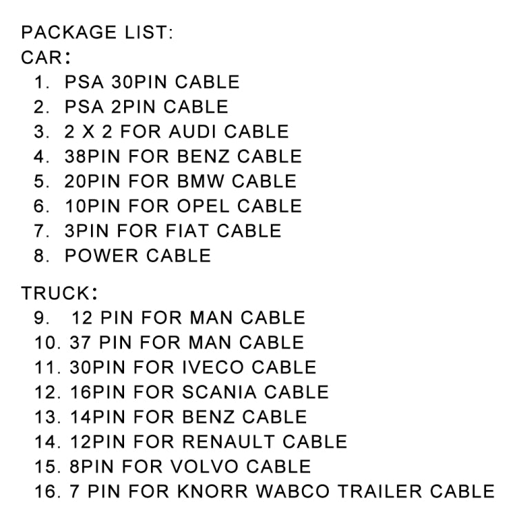 Truck / Car 16 in 1 Conversion Cable Set