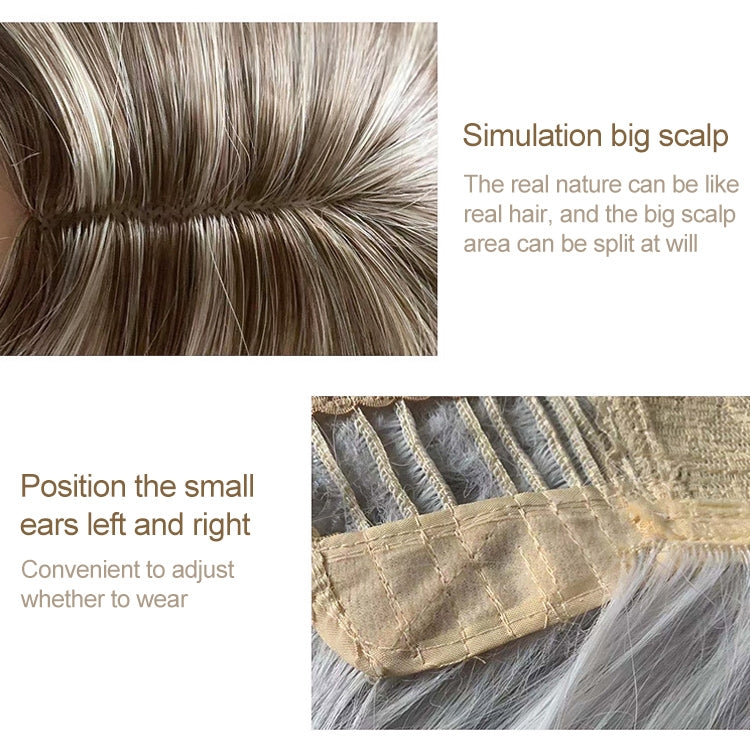 A557 Ladies Mid-point Big Wave Linen Brown Mixed Color Long Curly Wig