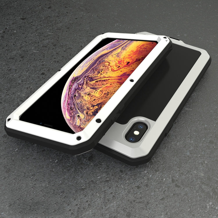 For iPhone XS Max Waterproof Dustproof Shockproof Aluminum Alloy + Tempered Glass + Silicone Case