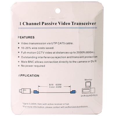 1 Channel Passive BNC Network Video Balun Transceiver