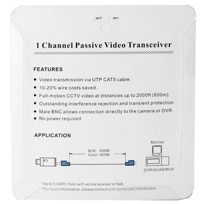 2 PCS 1 Channel Passive Video Transceiver