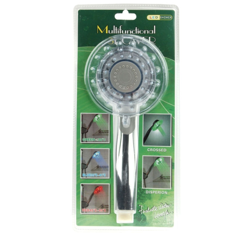 Temperature Detectable 3-Color (Green / Blue / Red) LED Shower Head, No Battery