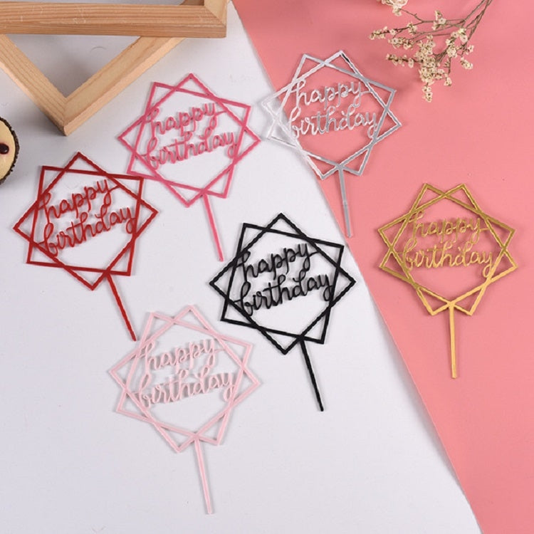 Acrylic Cake Decoration Card Birthday Table Party Dress Up Dessert Polygonal Plug-in Decoration