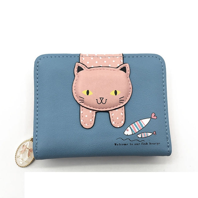 Women Cute Cat Wallet Small Zipper Girl Wallet Coin Purse