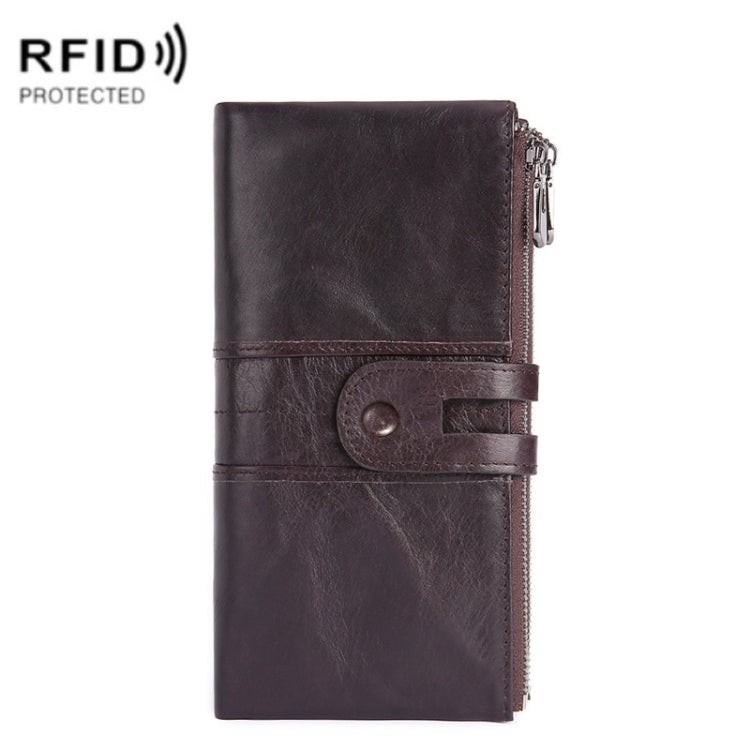Retro Ladies RFID Wallet Leather Long Mobile Phone Bag, Green, Red, Brown, Black, Blue, Purple Coffee color