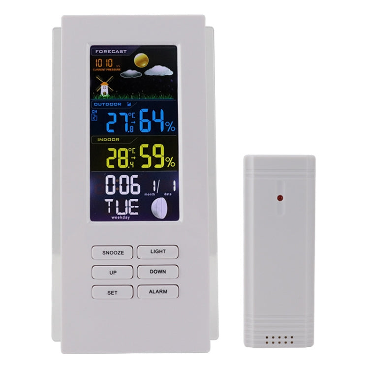 Wireless Colorful Screen Indoor And Outdoor Temperature Humidity Meter Barometer Smart Digital Electronic Clock With Backlight, TS-74-B-US, TS-74-W-US