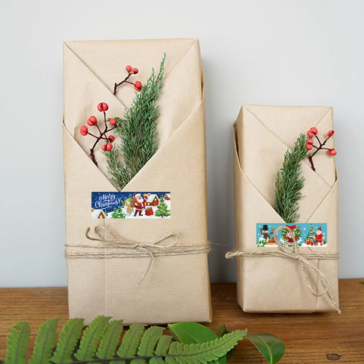 120pcs /Roll Christmas Self-adhesive Label Stickers Cartoon Printed Rectangular Sealing Sticker