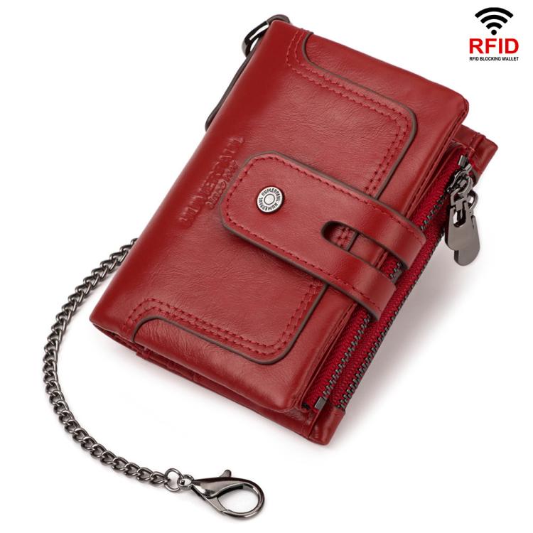 HUMERPAUL BP778 Short Leather Wallet RFID Tri-fold Double Zipper Coin Purse