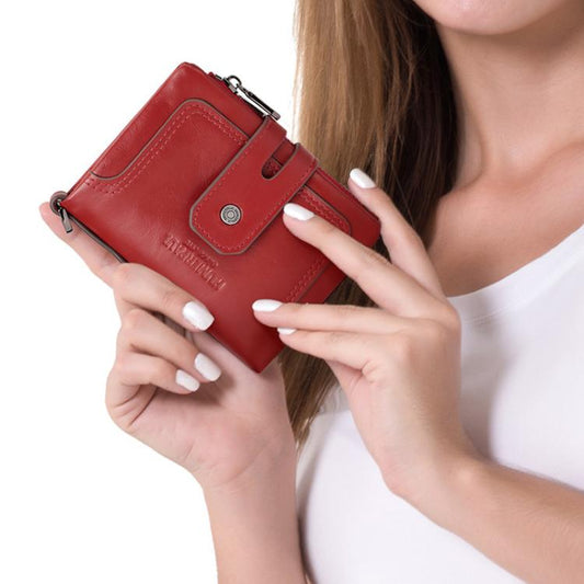 HUMERPAUL BP778 Short Leather Wallet RFID Tri-fold Double Zipper Coin Purse