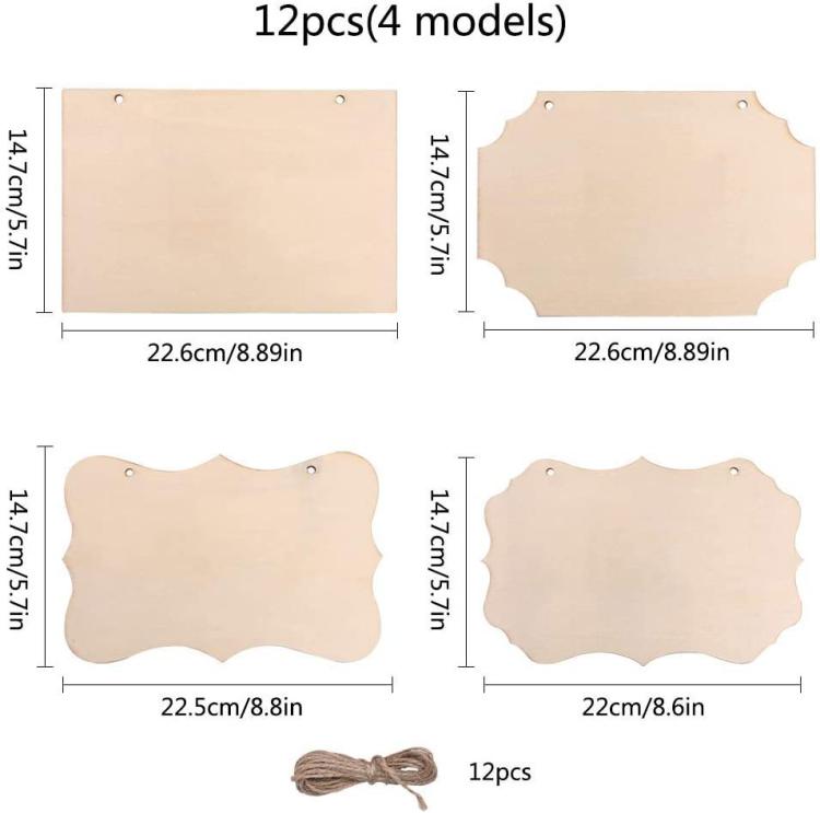 12-In-1 Wooden Hanging Sign Set With String DIY Ornaments, Handmade Craft Kits For Holiday Home Decor