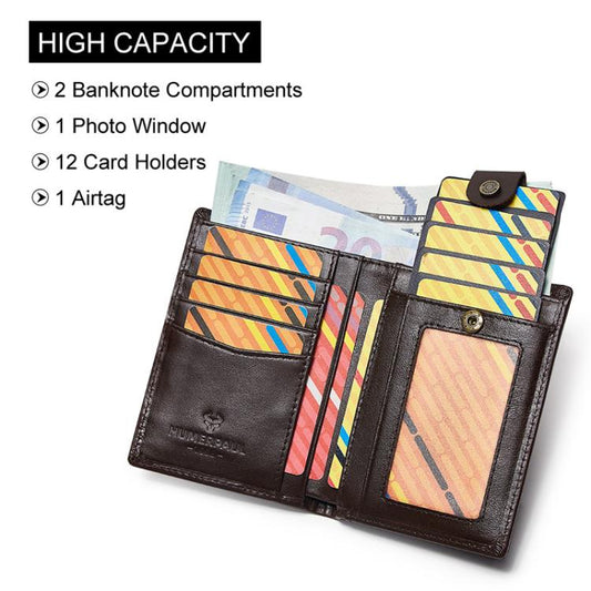 Compatible With Airtag HUMERPAUL BP798 Leather Wallet With Tracker Hole RFID Pull-Out Card Holder Card Case