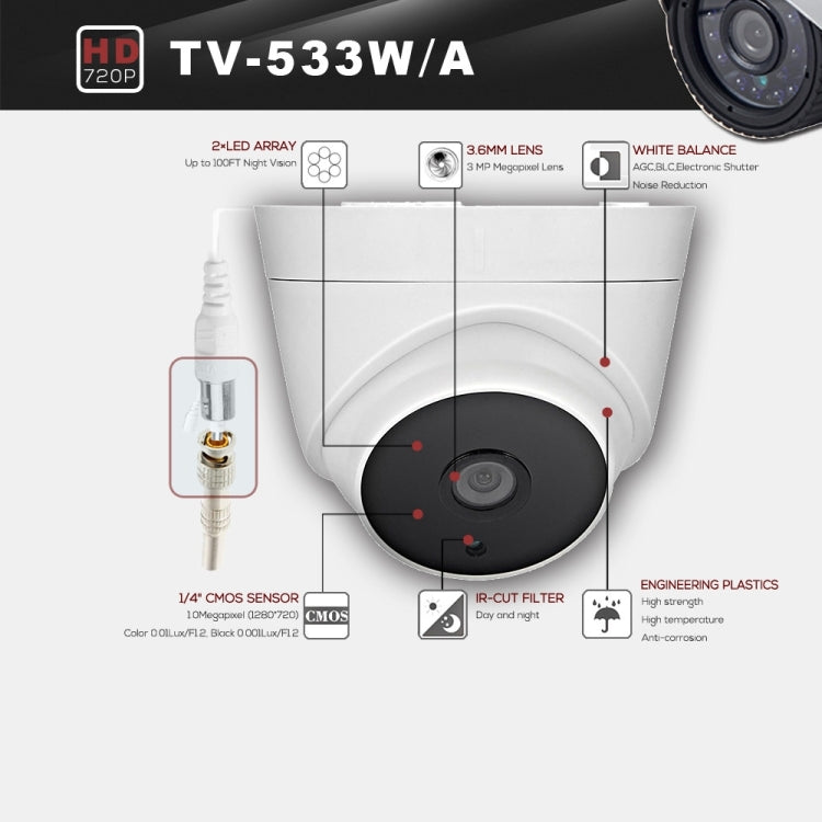 533A CE & RoHS Certificated Waterproof 3.6mm 3MP Lens AHD Camera with 2 IR LED Arrays, Support Night Vision & White Balance