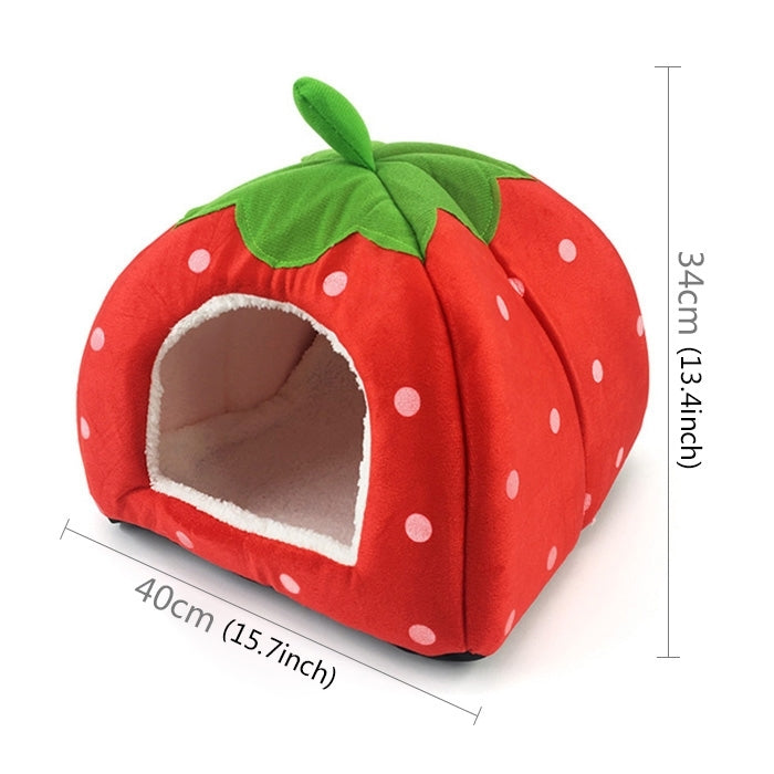 Strawberry Shaped Foldable Short Plush Pet House Nest, Size: L