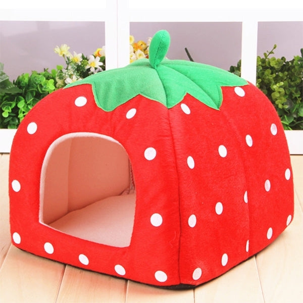Strawberry Shaped Foldable Short Plush Pet House Nest, Size: L