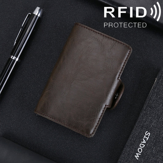 X-7 Antimagnetic RFID  Multi-functional Aluminum Crazy Horse Texture Leather Card Bag Wallet