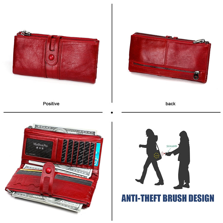 3520 Long Cowhide Leather Folding Anti-magnetic RFID Wallet for Ladies, with Card Slots