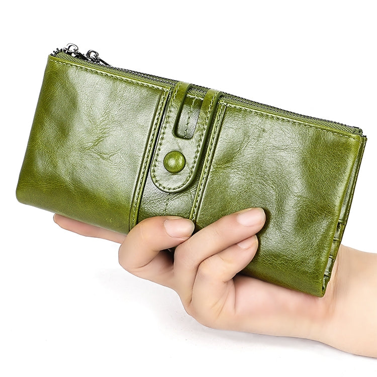 3520 Long Cowhide Leather Folding Anti-magnetic RFID Wallet for Ladies, with Card Slots