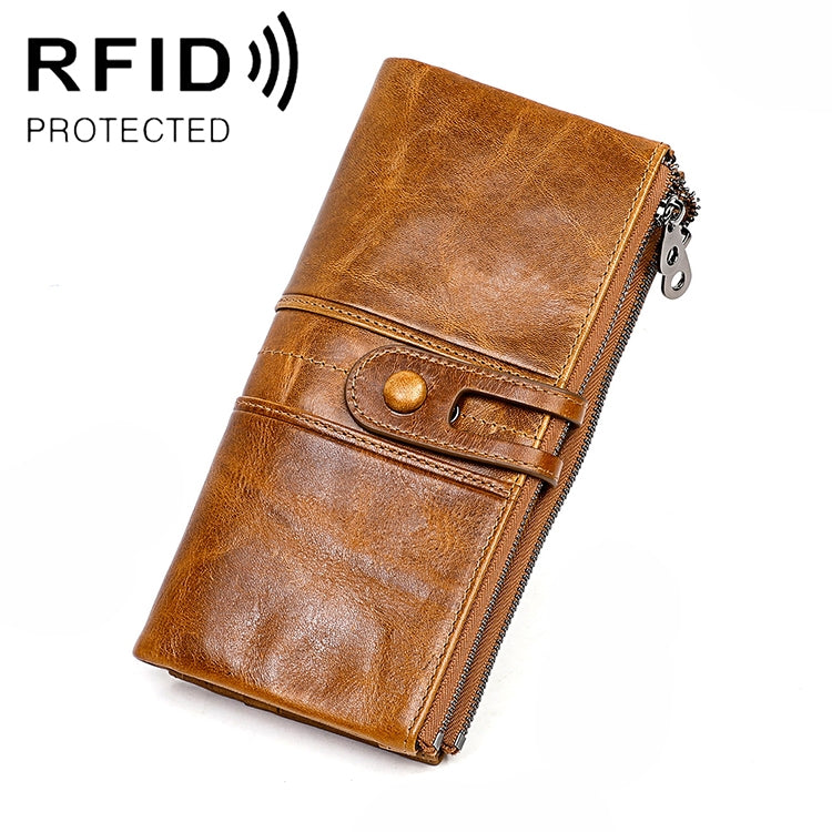 3520 Long Cowhide Leather Folding Anti-magnetic RFID Wallet for Ladies, with Card Slots