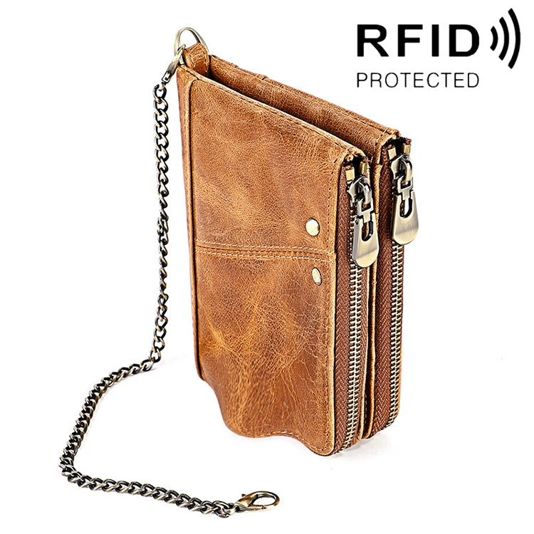 LT3533 Long Crazy Horse Texture Cowhide Leather Folding Anti-magnetic RFID Wallet Clutch Bag for Men, with Card Slots & Shoulder Strap