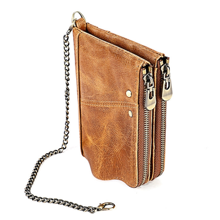 LT3533 Long Crazy Horse Texture Cowhide Leather Folding Anti-magnetic RFID Wallet Clutch Bag for Men, with Card Slots & Shoulder Strap
