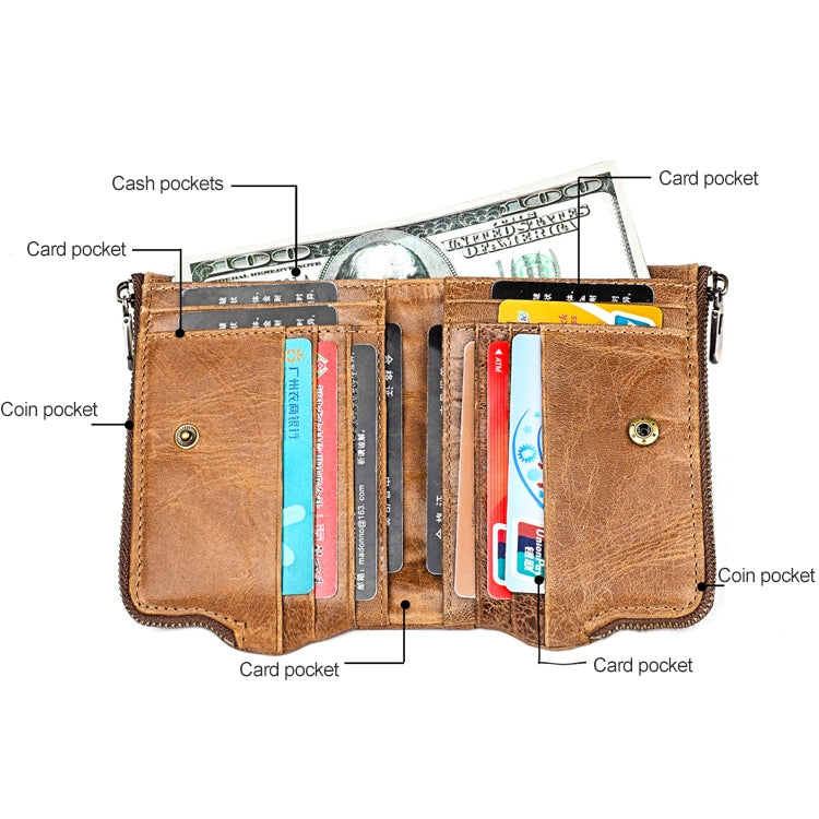 LT3533 Long Crazy Horse Texture Cowhide Leather Folding Anti-magnetic RFID Wallet Clutch Bag for Men, with Card Slots & Shoulder Strap