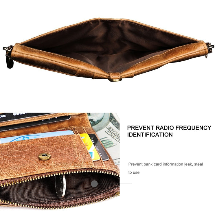 LT3533 Long Crazy Horse Texture Cowhide Leather Folding Anti-magnetic RFID Wallet Clutch Bag for Men, with Card Slots & Shoulder Strap