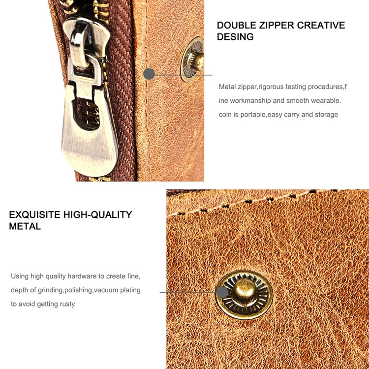 LT3533 Long Crazy Horse Texture Cowhide Leather Folding Anti-magnetic RFID Wallet Clutch Bag for Men, with Card Slots & Shoulder Strap