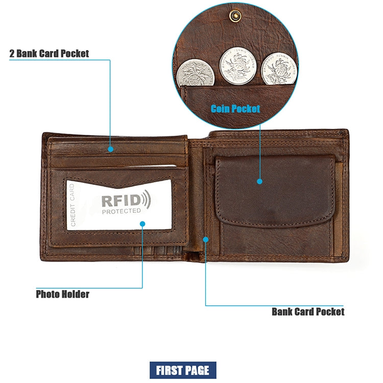 8020 Horizontal Retro Crazy Horse Texture Leather Anti-magnetic RFID Wallet Clutch Bag for Men, with Card Slots