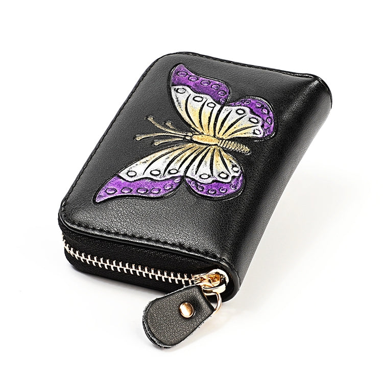 KB152 Butterfly Pattern Zipper Cowhide Leather Organ Shape Multiple Card Slots Anti-magnetic RFID Wallet for Ladies