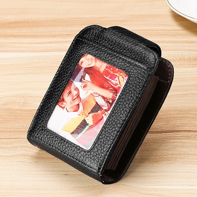 KB189 Vertical Cowhide Leather Organ Shape Multiple Card Slots Anti-magnetic RFID Wallet for Ladies, with Transparent Window