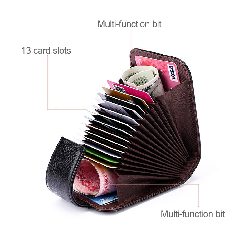 KB189 Vertical Cowhide Leather Organ Shape Multiple Card Slots Anti-magnetic RFID Wallet for Ladies, with Transparent Window