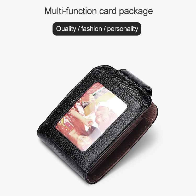 KB189 Vertical Cowhide Leather Organ Shape Multiple Card Slots Anti-magnetic RFID Wallet for Ladies, with Transparent Window