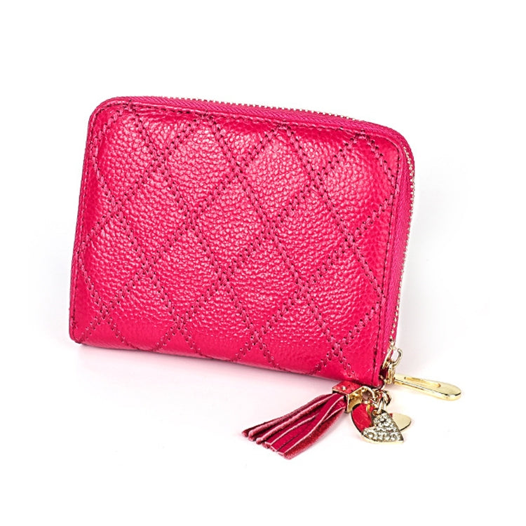 KB213 Diamond Texture Zipper Cowhide Leather Double Row Organ Shape Multiple Card Slots Anti-magnetic RFID Wallet Clutch Bag for Ladies