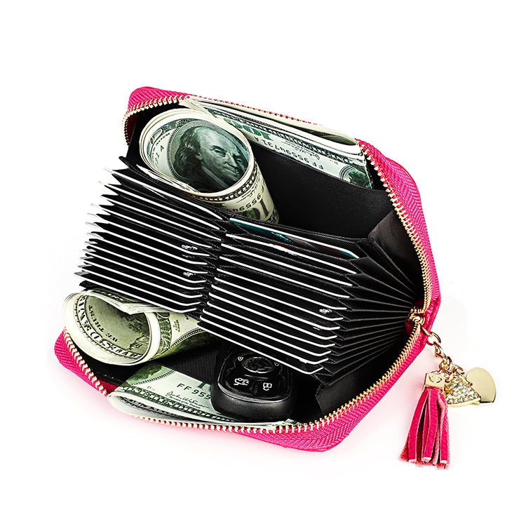 KB213 Diamond Texture Zipper Cowhide Leather Double Row Organ Shape Multiple Card Slots Anti-magnetic RFID Wallet Clutch Bag for Ladies