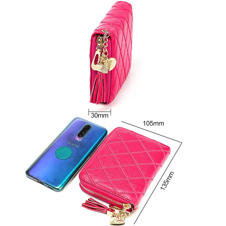 KB213 Diamond Texture Zipper Cowhide Leather Double Row Organ Shape Multiple Card Slots Anti-magnetic RFID Wallet Clutch Bag for Ladies