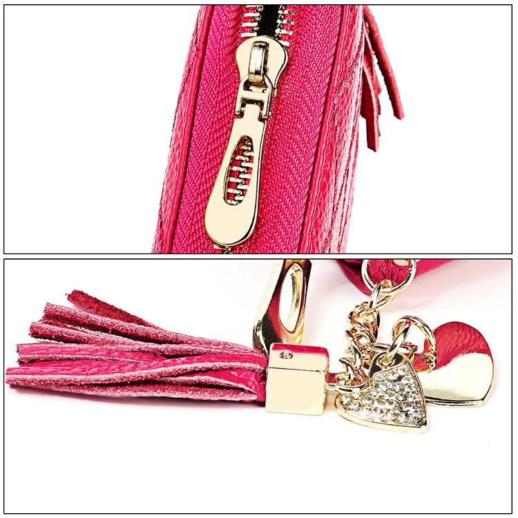 KB213 Diamond Texture Zipper Cowhide Leather Double Row Organ Shape Multiple Card Slots Anti-magnetic RFID Wallet Clutch Bag for Ladies