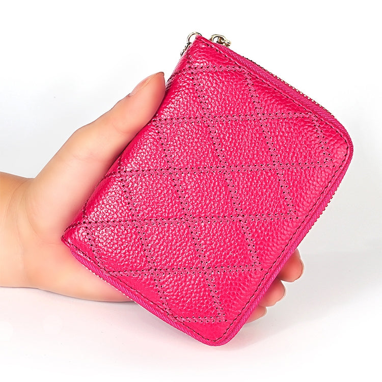 KB213 Diamond Texture Zipper Cowhide Leather Double Row Organ Shape Multiple Card Slots Anti-magnetic RFID Wallet Clutch Bag for Ladies