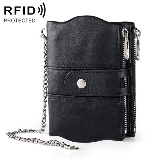 LT3539 Cowhide Leather Zipper Buckle Anti-magnetic RFID Wallet Clutch Bag for Men, with Card Slots & Shoulder Strap