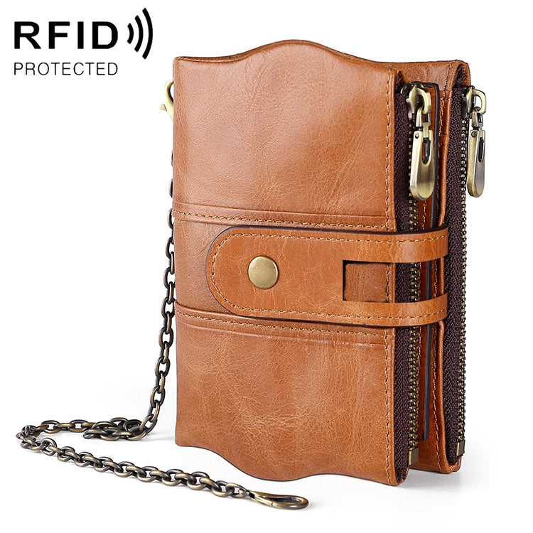 LT3539 Cowhide Leather Zipper Buckle Anti-magnetic RFID Wallet Clutch Bag for Men, with Card Slots & Shoulder Strap
