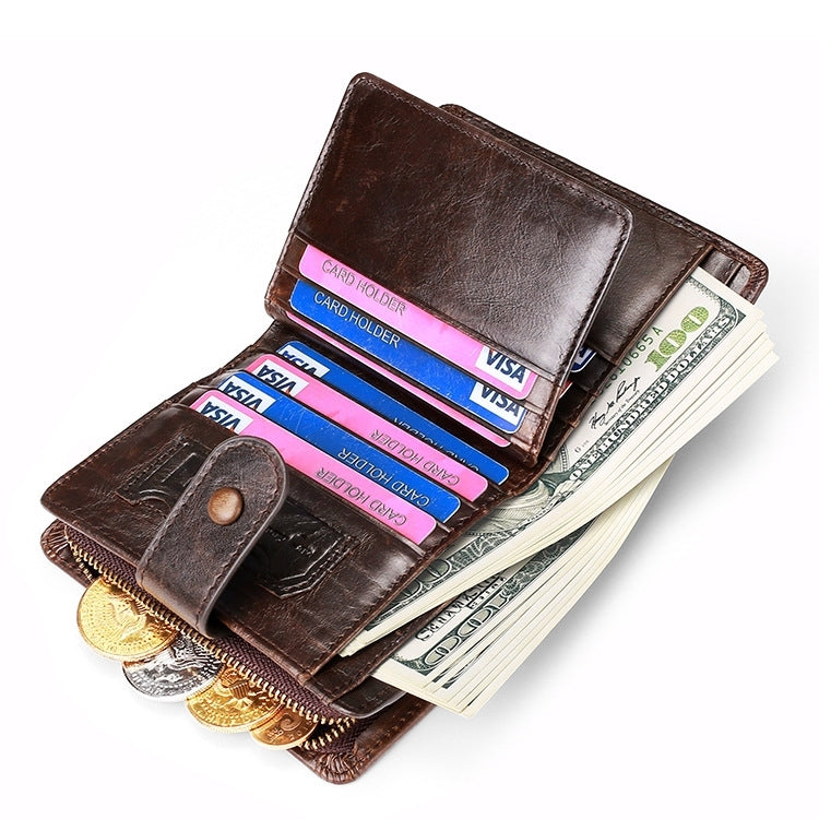 TP-201 Crazy Horse Leather Multi-functional Lather RFID Clasp Retro Wallet