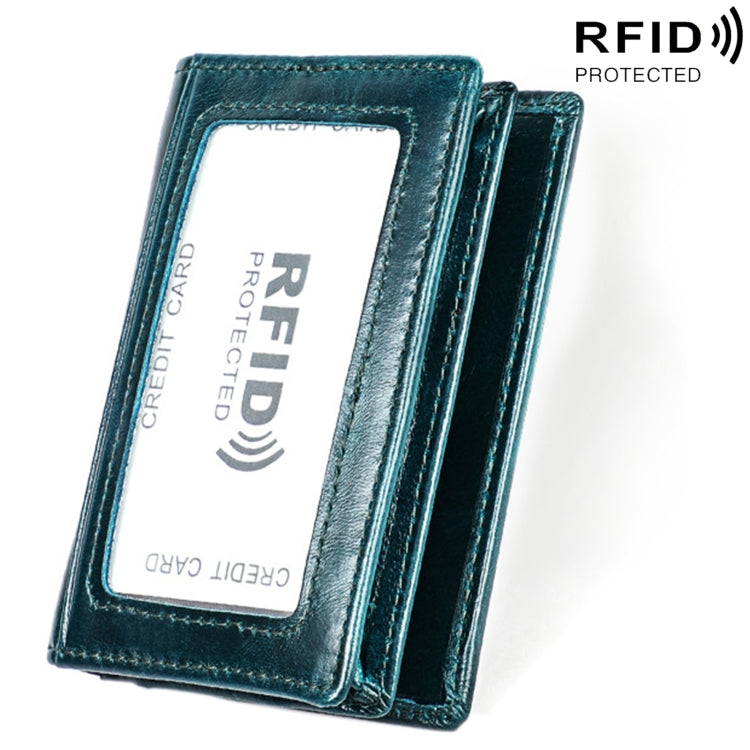 KB86 Genuine Cowhide Leather Solid Color Card Holder Wallet RFID Blocking Coin Purse Card Bag Protect Case with 5 Card Slots & Photo Frame & Business Card Position, Size: 10.6*7.6*1.8 cm