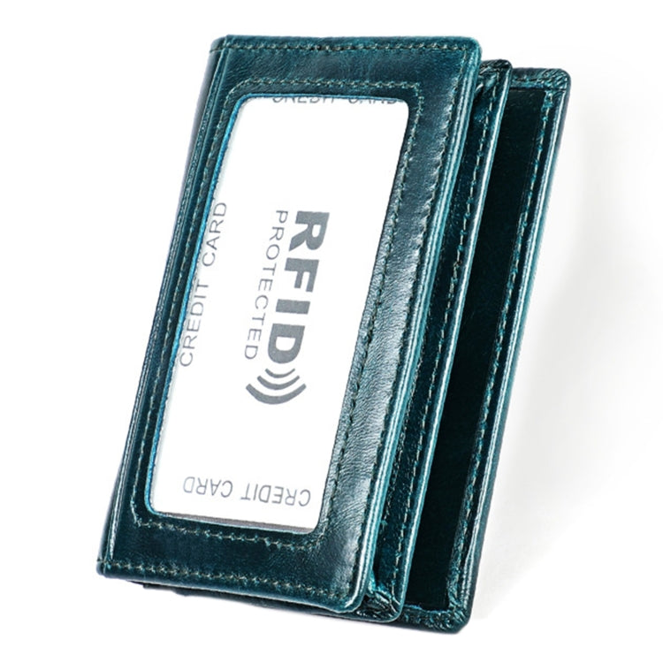 KB86 Genuine Cowhide Leather Solid Color Card Holder Wallet RFID Blocking Coin Purse Card Bag Protect Case with 5 Card Slots & Photo Frame & Business Card Position, Size: 10.6*7.6*1.8 cm