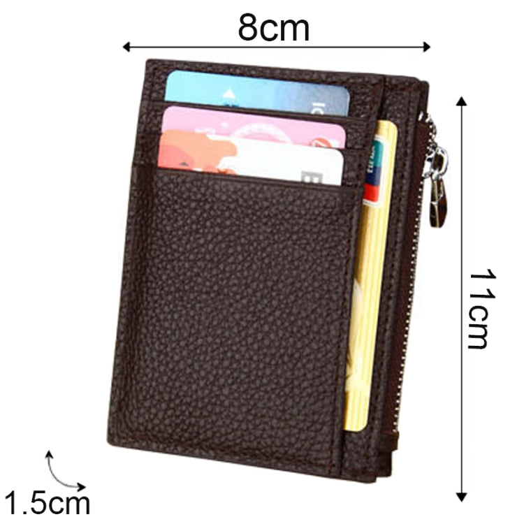 Cowhide Leather Solid Color Zipper Card Holder Wallet RFID Blocking Coin Purse Card Bag Protect Case, Size: 11*8*1.5cm