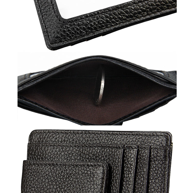 Cowhide Leather Solid Color Card Holder Wallet RFID Blocking Card Bag Protect Case with 3 Card Slots & Photo Frame, Size: 110*77*4mm